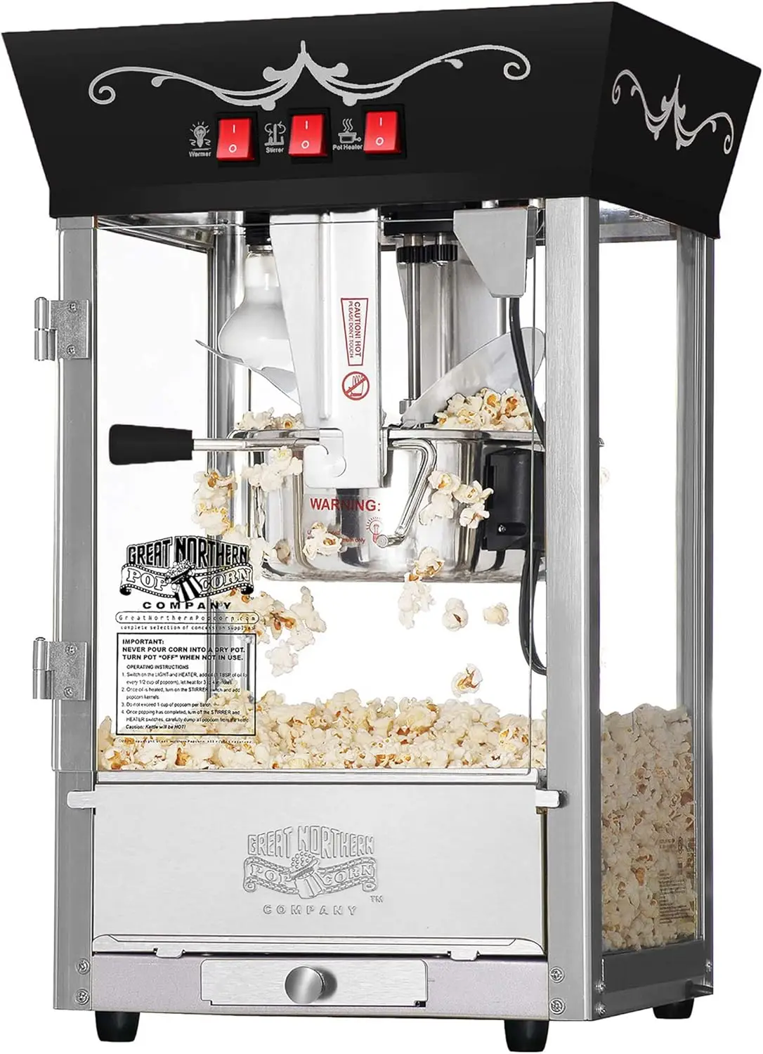 Popcorn Machine with Stainless-Steel Kettle, Reject Kernel Tray, Warming Light, and Accessories
