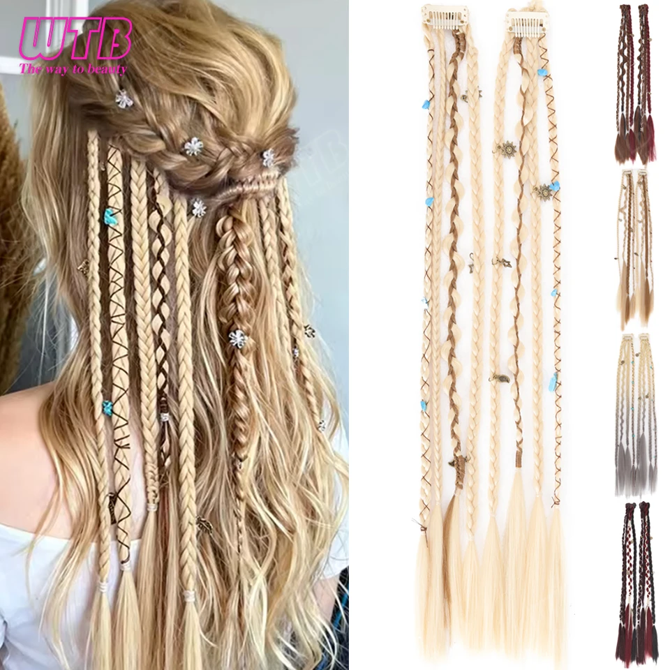 WTB Coppia di parrucche sintetiche intrecciate per donna, extension per capelli stile dreadlocks con clip BB, adatte per l'uso quotidiano e per le vacanze