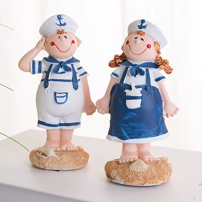 

Mediterranean Couple Salute Navy Doll Resin Doll Desktop Decoration Character Decoration Home Decoration Children's Day Gift
