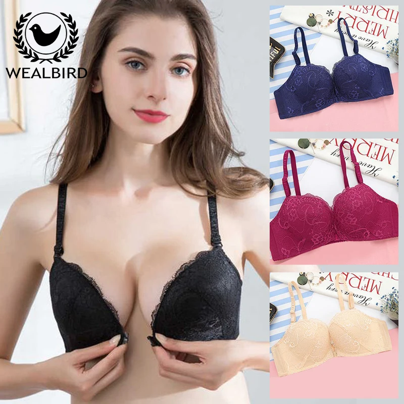 Front button bra No underwire underwear set Women's push-up small breast lace edge sexy back bra set