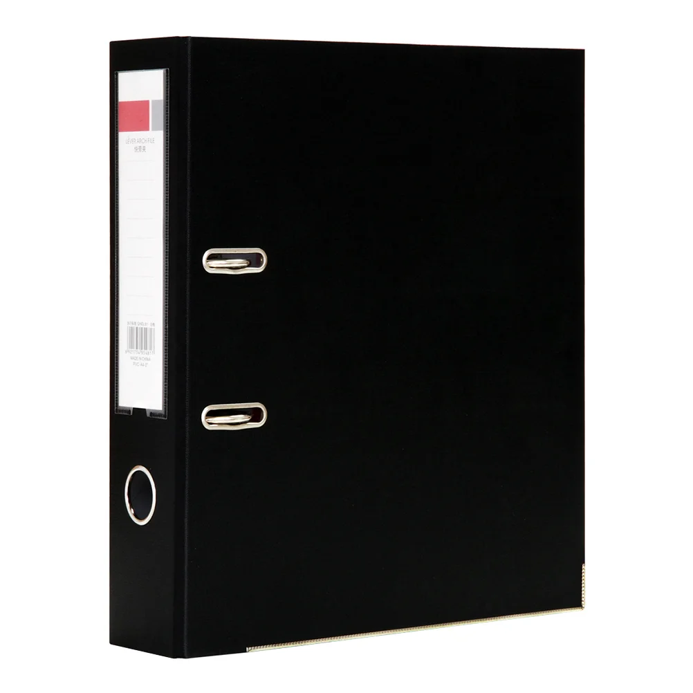 A4 Size Plastic Lever Arch File Folders with Clip and Finger Grip Hole (Black)