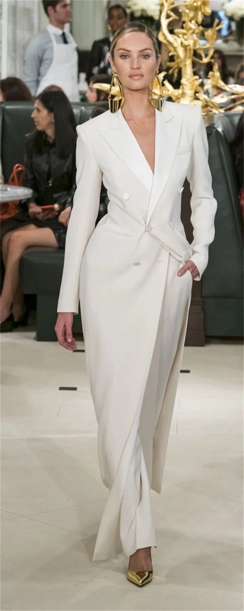 Women's Long Coat Suit 2 Piece Set Elegant and Fashionable Double-breasted Long Coat Pants Suit Slim Fit Party Dress Suit Jacket 3