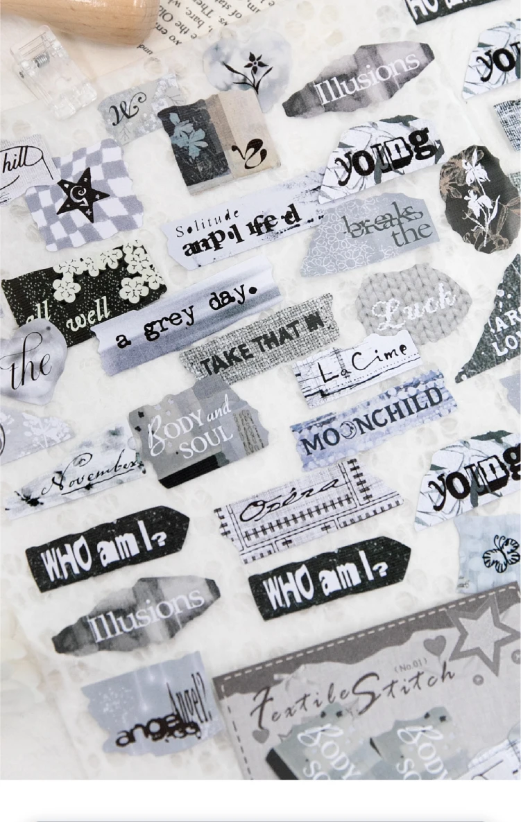 50 Stück Vintage-Aufkleber mit englischen Buchstaben, Spezialpapiermaterial, DIY Scrapbooking Junk Journal Deko-Aufkleber, Schreibwaren – Detail 2