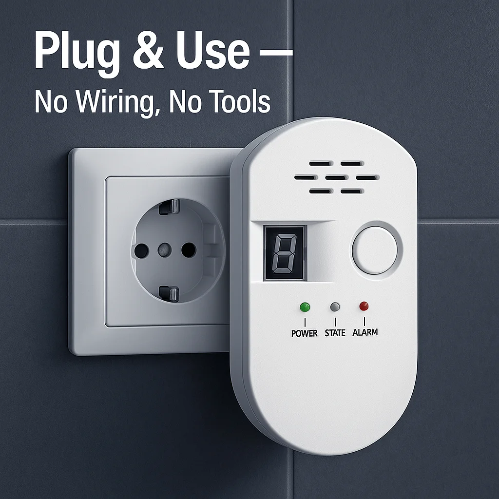 Smart Plug-In Gas Detector with Real-Time Display & 85dB Alarm