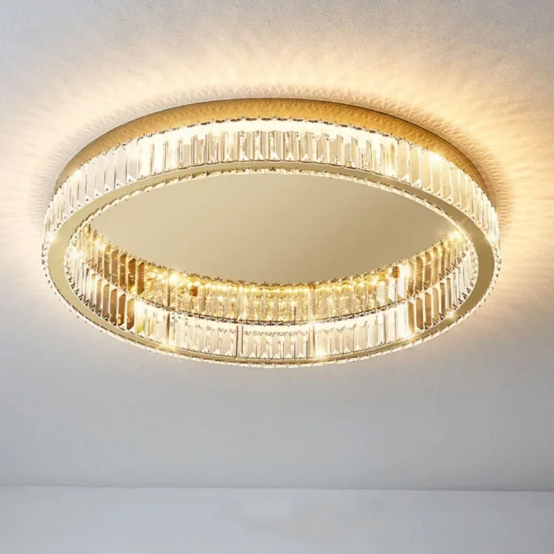 

SANDYHA LED Ceiling Crystal Light Postmodern Luxury Circular Crystal Bedroom Ceiling Lights Minimalist Living Room Lighting