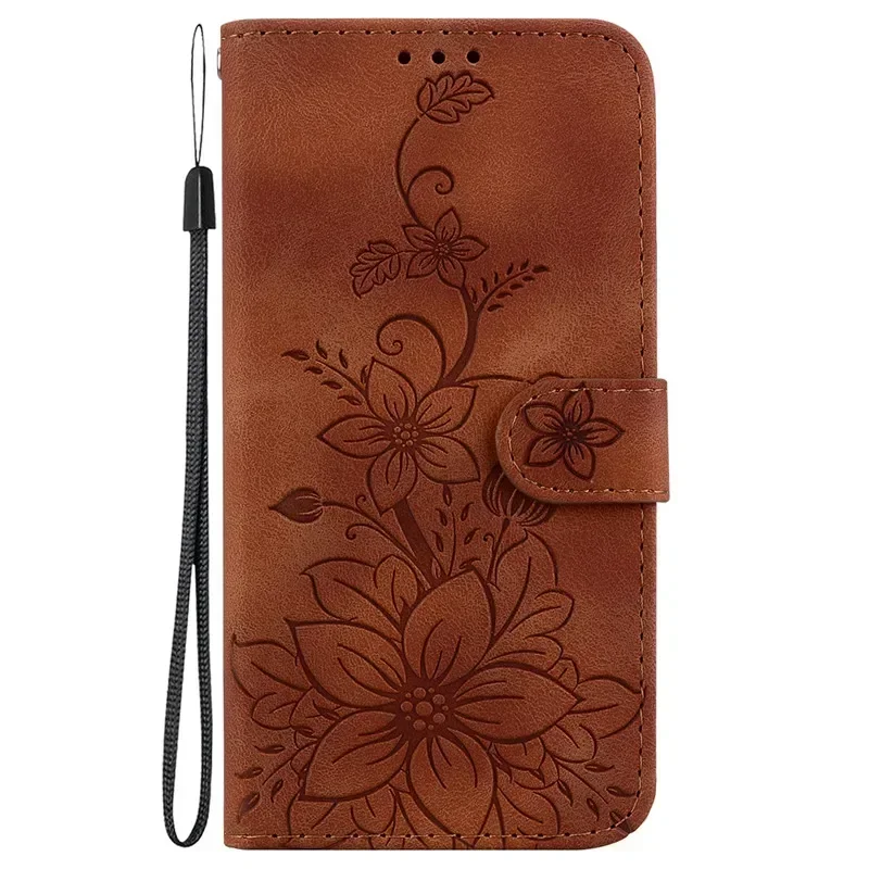Floral Wallet Flip Cover - Magnetic Leather Phone Case with Lily Design