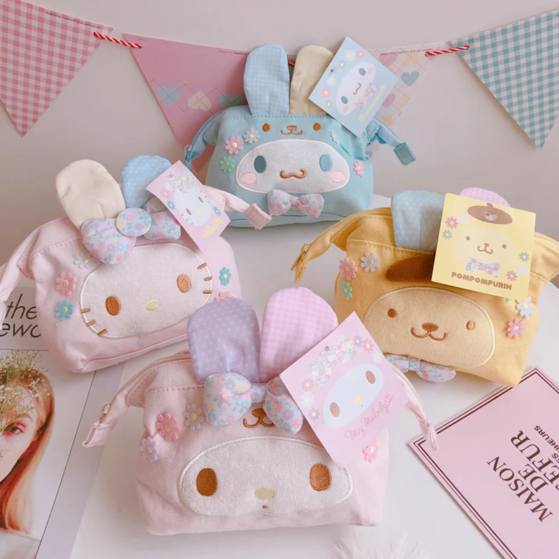 

Косметичка Sanrio Cinnamoroll Melody, мультяшный Hello Kitty pompurin, портативный органайзер, сумки для хранения, подарок для девочек