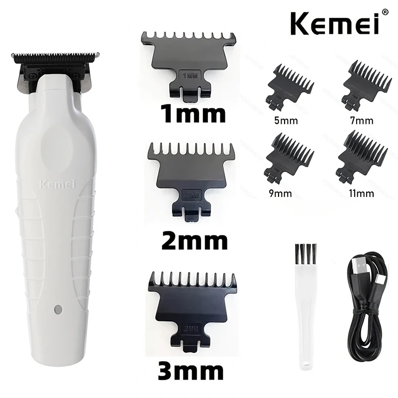 Kemei Cordless Electric Hair Trimmer for Men - Precision Barber Clipper in Sleek White Finish
