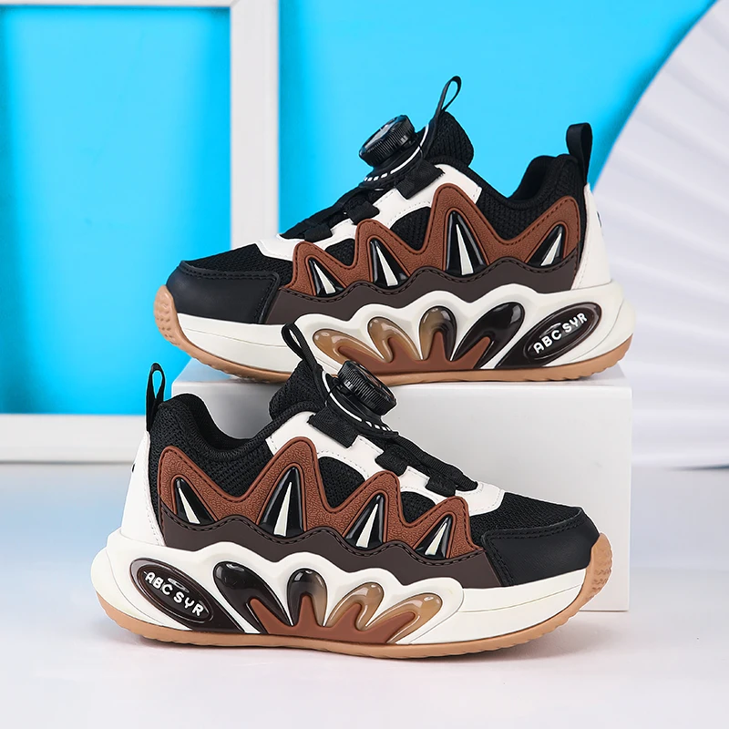 Children's Casual Sneakers Anti-slip Boys Sports Shoes Spring New Mesh Breathable Rotating Button Kids' Running Shoes 2