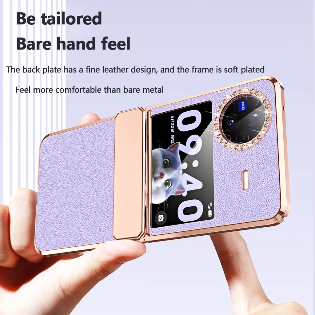 Luxury Plating Leather Cover For Vivo X fip Case With Diamond-edged Lens Camera Protection Shockproof Phone Case