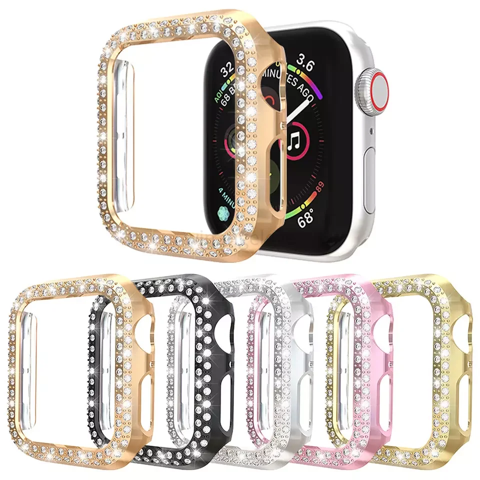 

10 piece Luxury Bling Diamond Watch Cover for Apple Watch with Screen Protector Bling Bumper Case For Apple iWatch 4/5/6/7/S