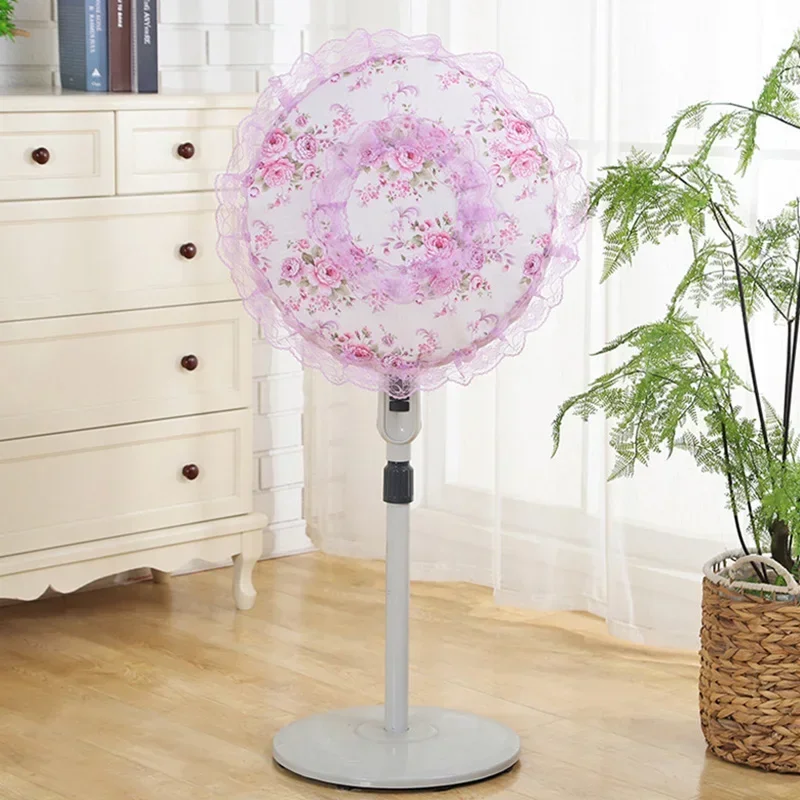 Standing Fan Dust Cover Round Shape Lace Floral Cloth Art Fan Protective Case Floor-standing Electric Fans Guard Home Supplies