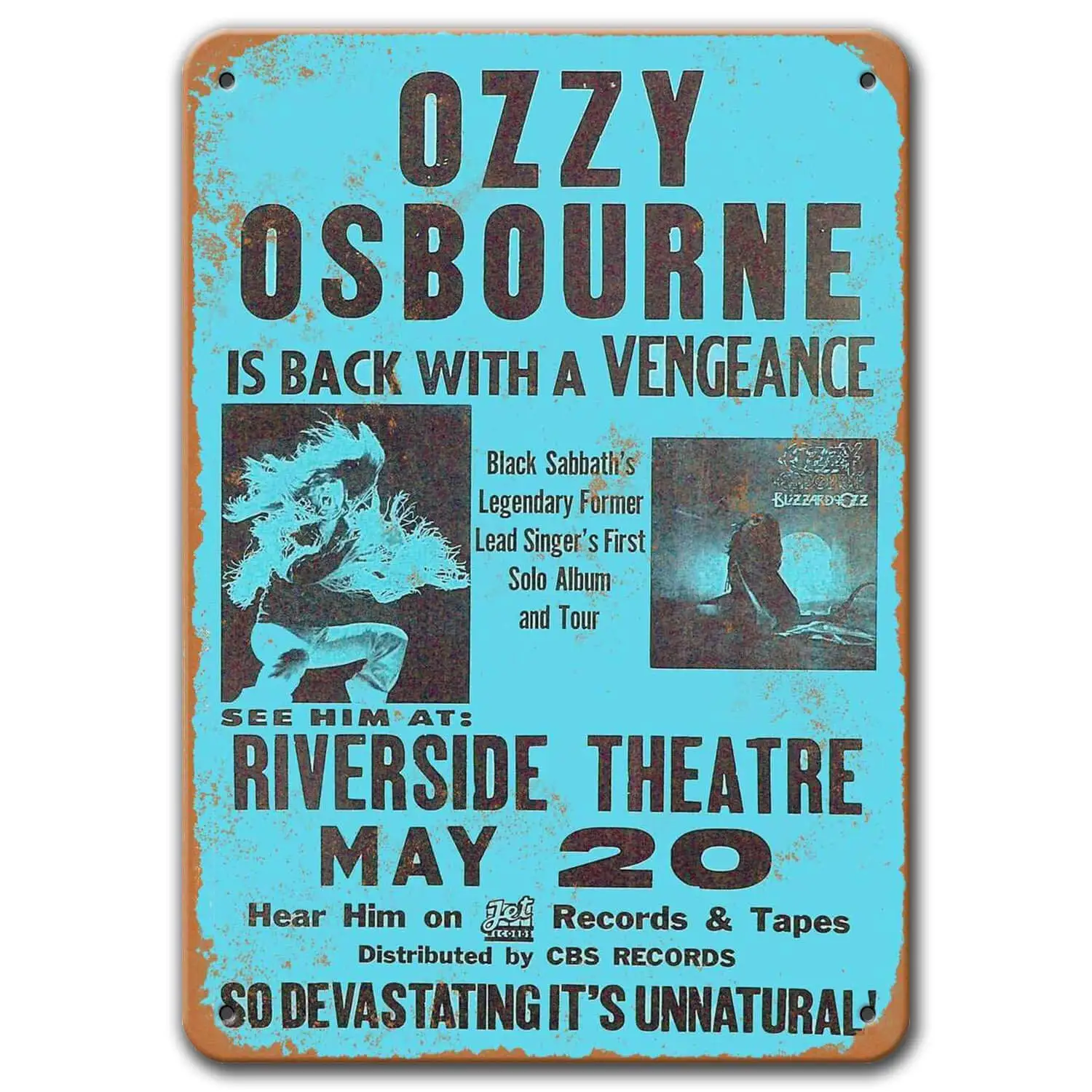

Ozzy Osbourne Poster, Vintage Metal Wall Art 1981 Ozzy Osbourne in Milwaukee Tin Sign for Coffee Man Cave Bar Home Decor 8x12 In
