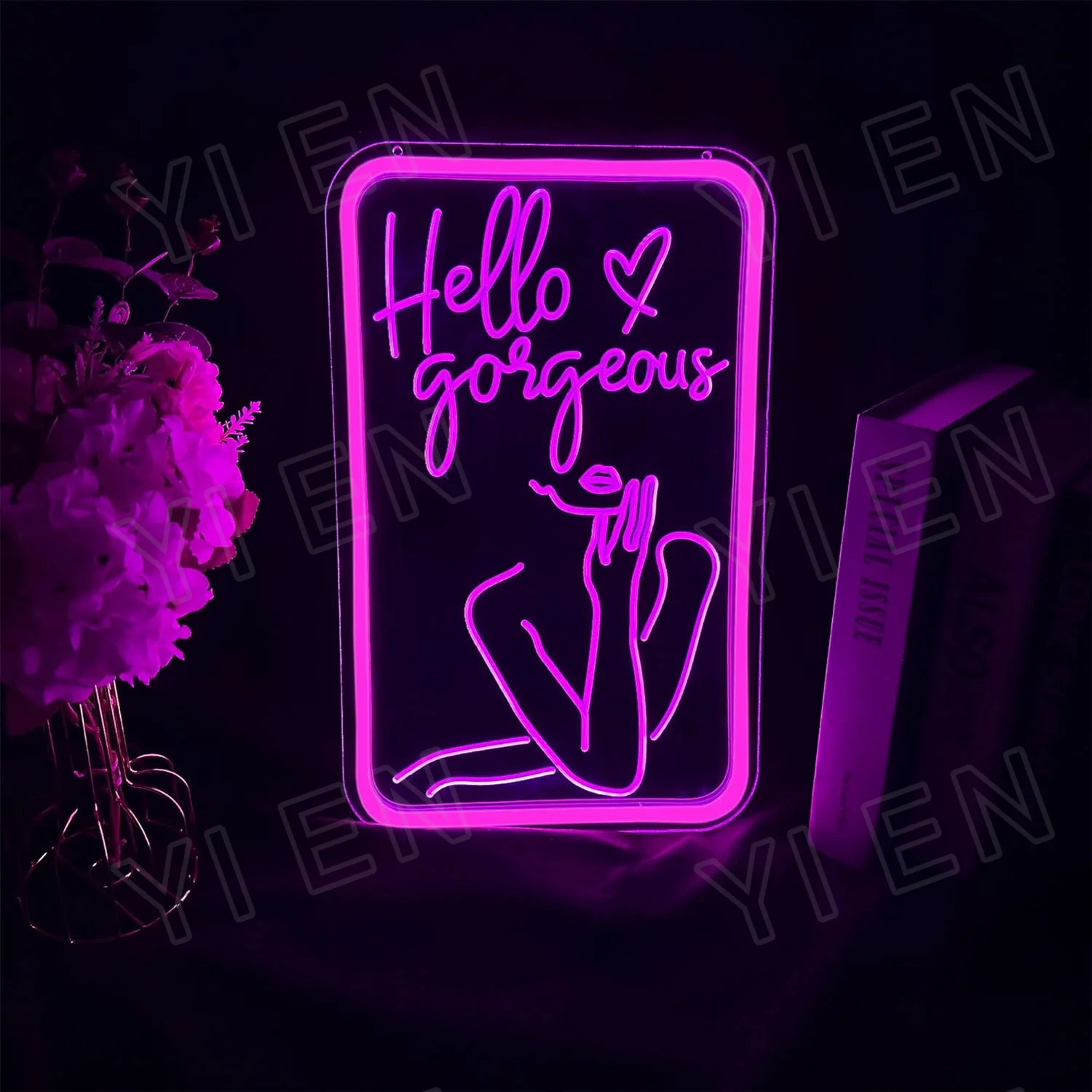 

3D Hello Gorgeous Neon Sign for Wall Decor, LED Neon Lights Party Decorations, USB Powered Switch Adjustable Brightness LED Neon