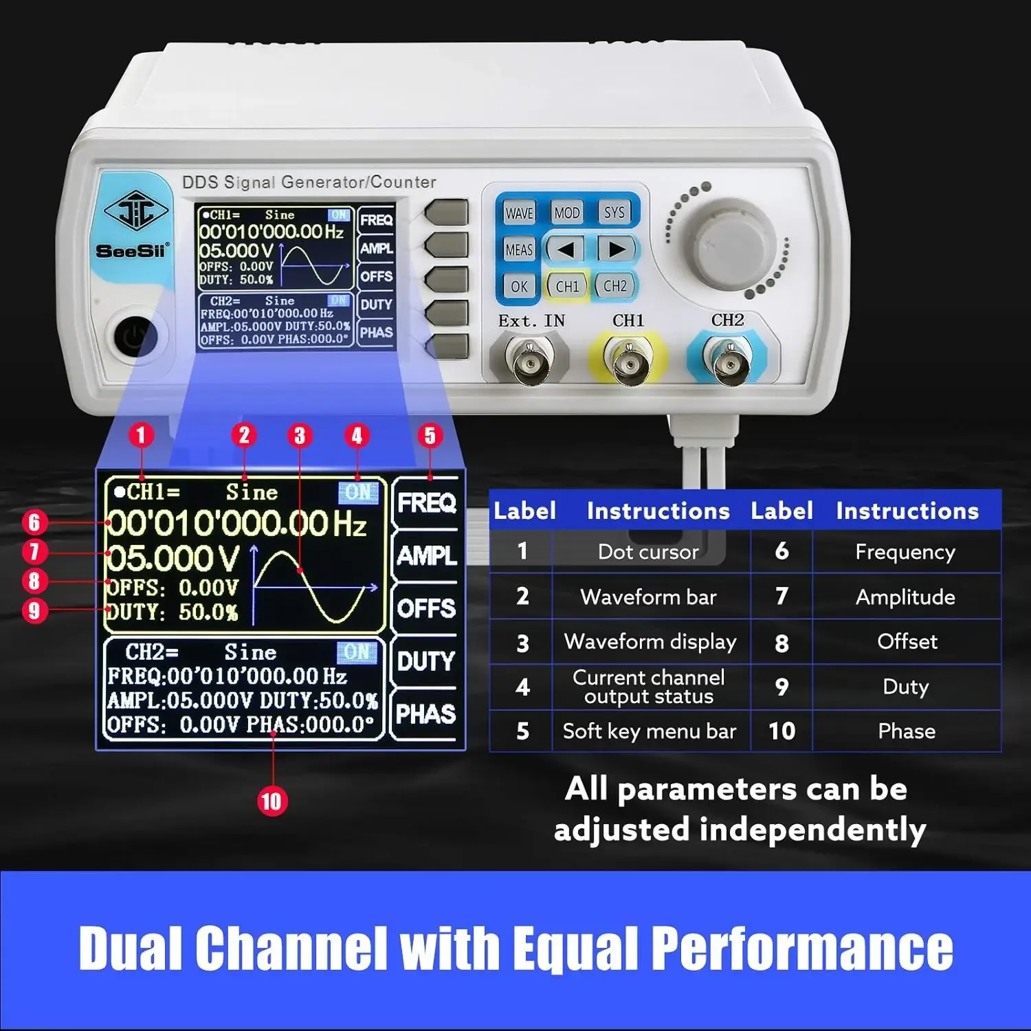 Professional DDS Signal Generator Counter 60MHz High Precision 200MSa/s Dual-Ch