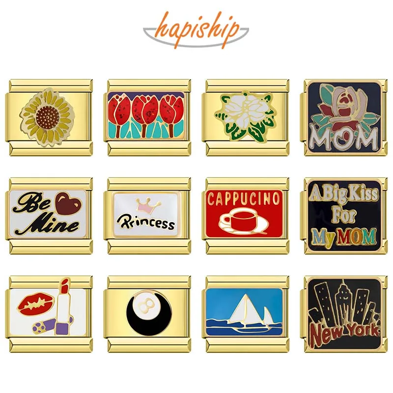 Hapiship 2024 Women Be Mine Flower Mom Guitar Phone Italian Charms Links Fit 9mm Stainless Steel Bracelet Making Jewelry DJ101