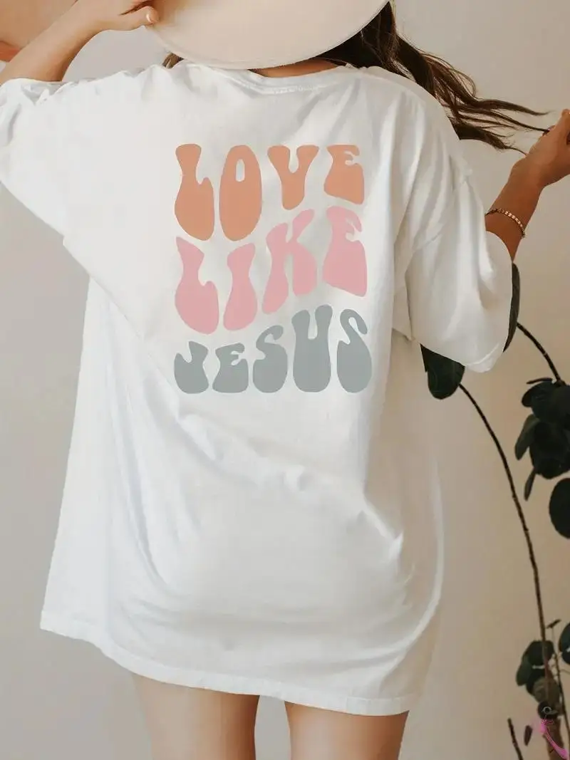 Jesus Art 여성용 컬러풀 레터 티셔츠, 여름 올 매치 티셔츠, 코튼 반팔, 스트리트 힙합 티셔츠