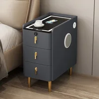 Nordic Style Intelligent Solid Wood Bedside Table Faux Leather 3 Drawers Nightstands with Wireless Charging Side Storage Cabinet 4