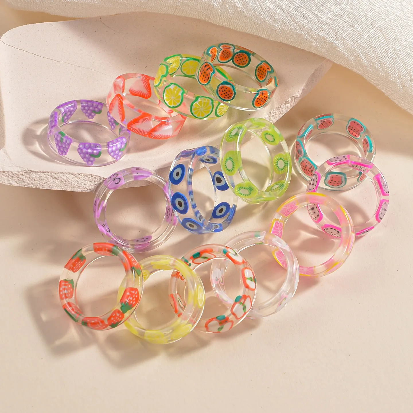 Bague acrylique multicolore en résine transparente, ronde et épaisse,  anneau assorti pour femmes, mode coréenne élégante, bijoux de fête  empilables, cadeau - AliExpress
