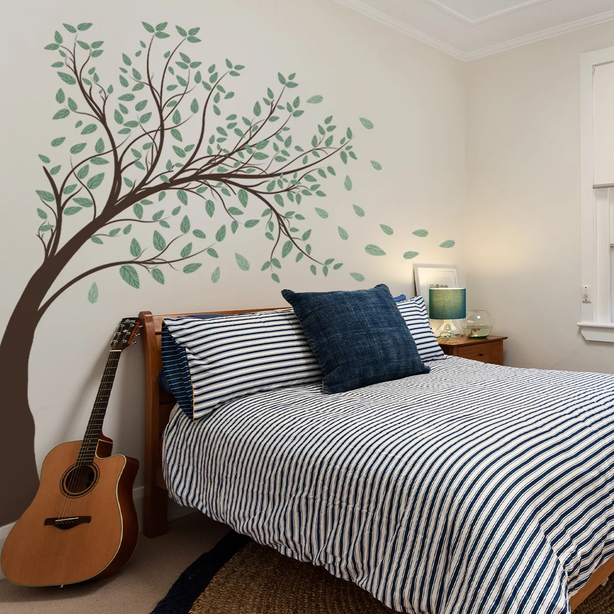 Large-Sized Fresh Green Leaf Tree Wall Stickers Decal Poster Wallpaper for Kids Room Living Room Bedroom Home Decoration Simple