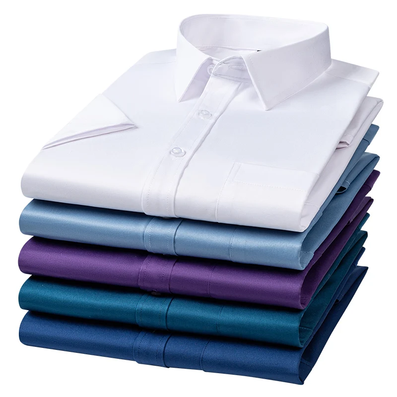 New Anti-Wrinkle Men Shirts Short Sleeves Dress Shirts For Men Slim Fit Camisa Social Business Blouse Pocket White Shirt S-7XL 3