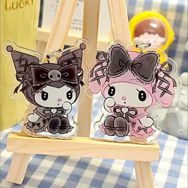 Sanrioed Cute Kawaii Cartoon 10cm Kuromi My Melody Dark Wind Acrylic Bag Pendant Couple Keychain Acrylic Pendant 5