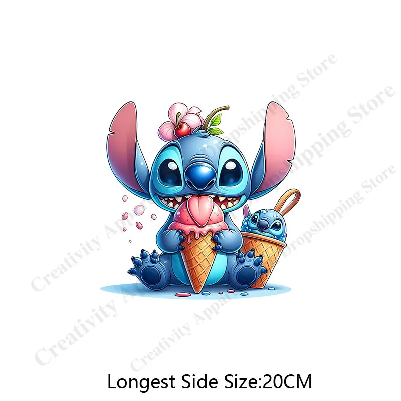 Clothing Patches Cartoon Lilo &Stitch Patches for Clothing on Women's Hoodies Printing Patch Heat Transfer Stickers Clothes Applique Gift