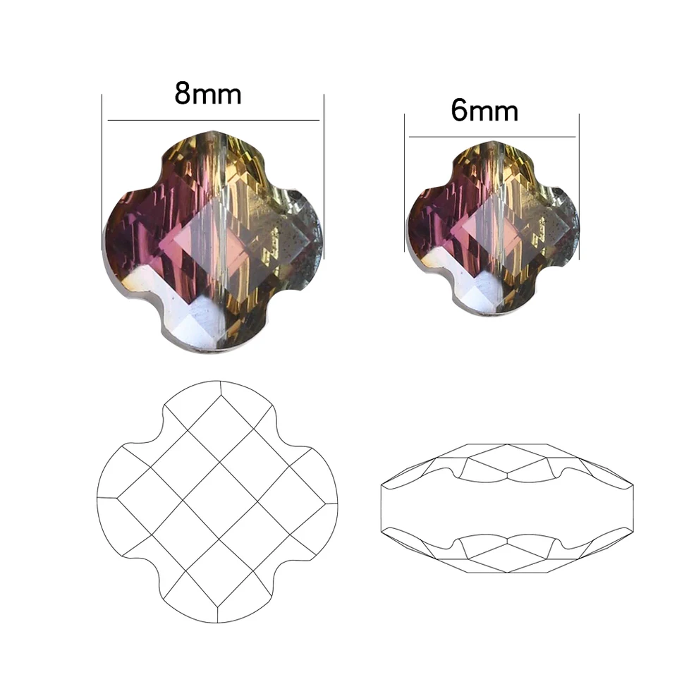 50Pcs 6mm/8mm 크리스탈 유리 네잎 클로버 꽃잎 비즈 DIY 쥬얼리 만들기 귀걸이 목걸이에 대한 느슨한 크로스 펜던트