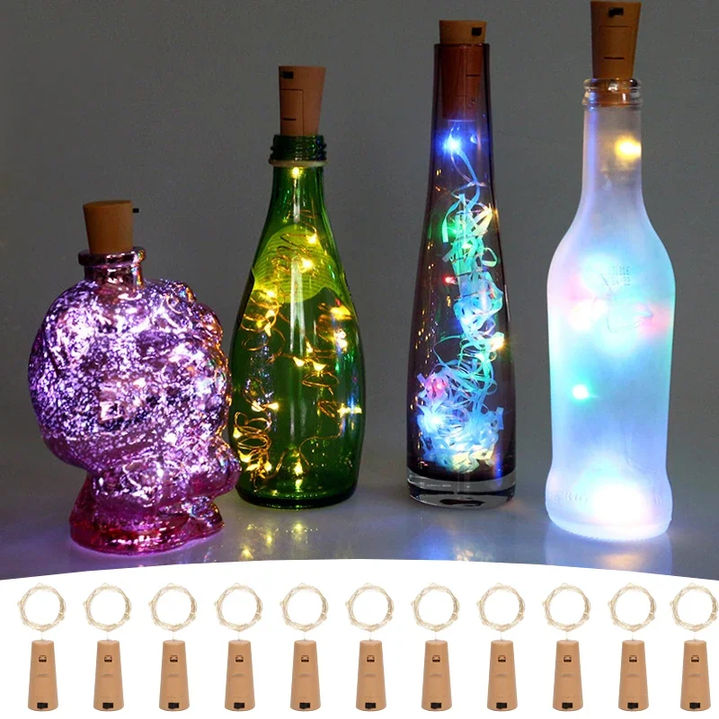 

Battery Operated 5Pcs 1m 2m LED Wine Bottle Cork Light String Fairy Wedding Copper Wire Holiday Garland Christmas Party Decor