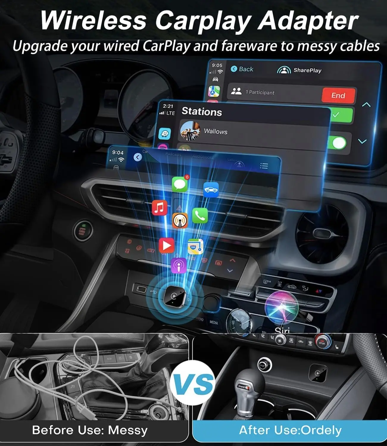 Wireless CarPlay & Android Auto Dongle Fast Auto-Connect Compact Plug & Play for iPhone Android, USB A/USB-C No Delay