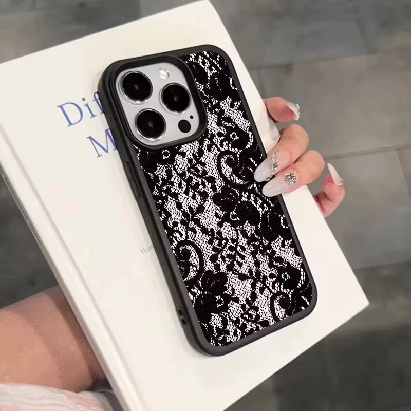 Elegant Black Lace Floral Pattern Shockproof Soft Phone Case