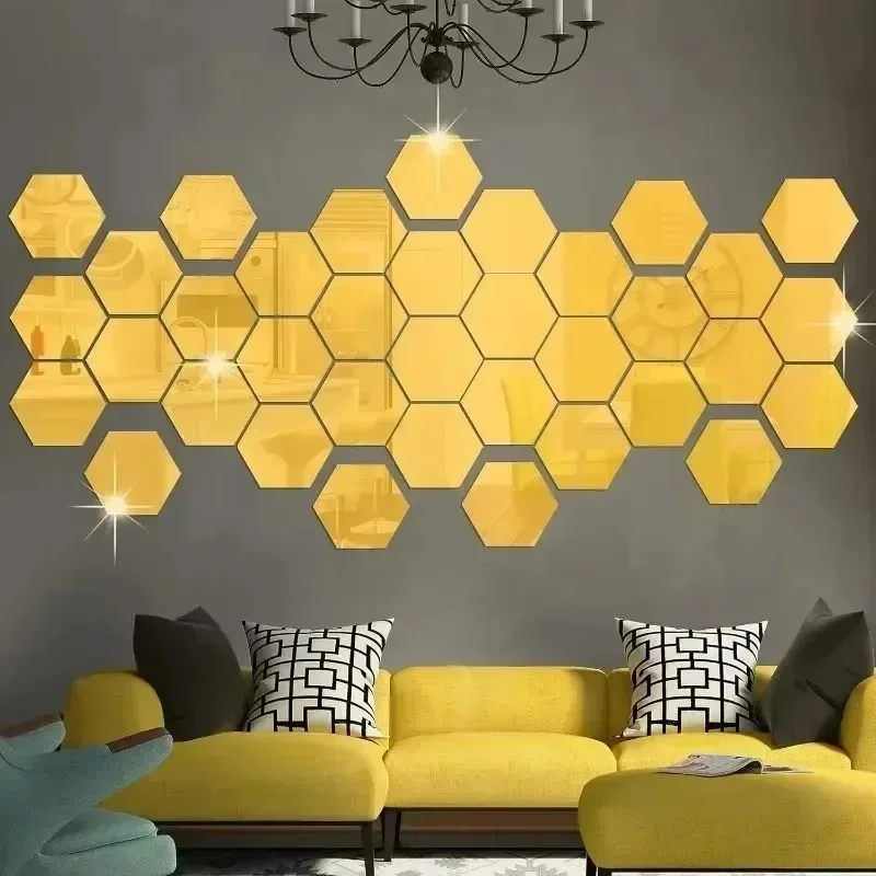 100/1x Hexagonal Acrylic Mirror Wall Sticker Mini Mirror Solid Paster Removable Art Wall Decals Self-adhesive wall sticker mirror wall sticker acrylic wall sticker
