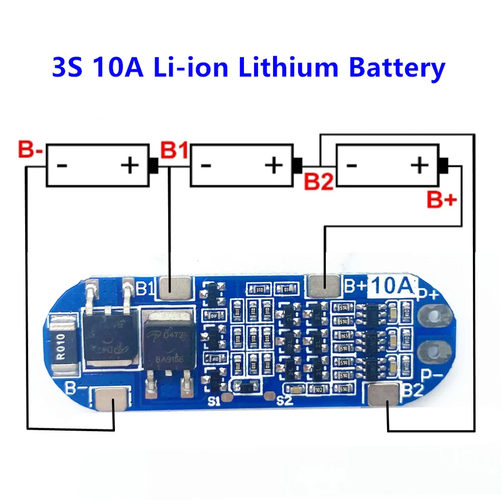 리튬 이온 배터리 18650 충전기 보호 보드, 3S 10A, 11.1V, 12.6V