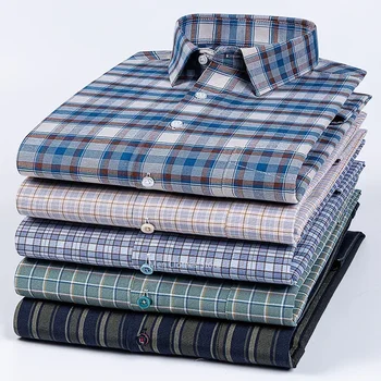 Camicia sociale a maniche lunghe da uomo in puro cotone 100% di nuova qualità per camicia Oxford da uomo camicie Casual da lavoro a righe scozzese S-8XL 1