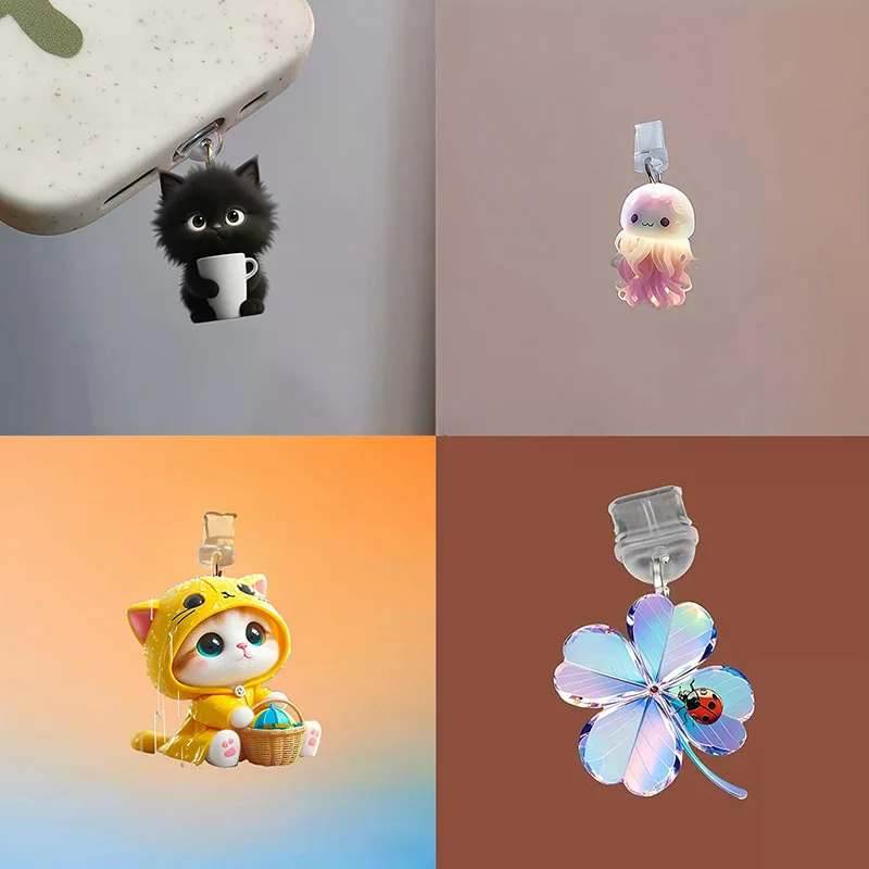 Mobile Phone Dust Plug Pendan Cute Cat Dog Shamrock Decoration Hanging Pendant For IPhone Type-C Charging Port Anti-Dust Plug