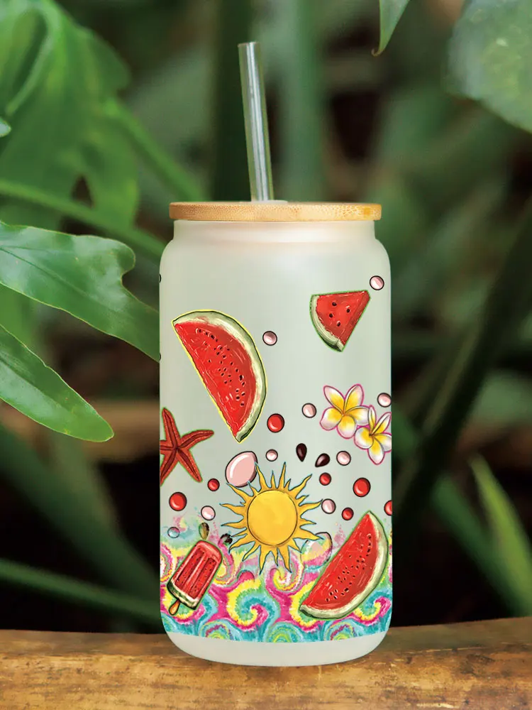 UV DTF Transfer Sticker for 16oz Libbey Glasses Bottles Cup Can DIY Waterproof Decals D6993