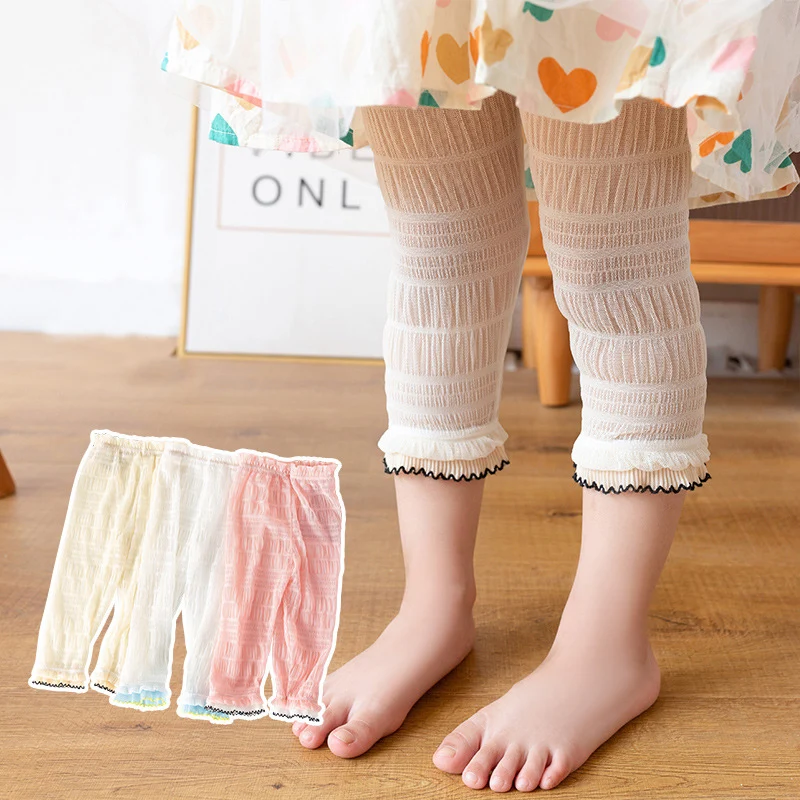 

Girls Pants Summer Thin See-through Pants Children Fashion Mesh Breathable Soft Lace Cute Princess Kids Baby Leggings