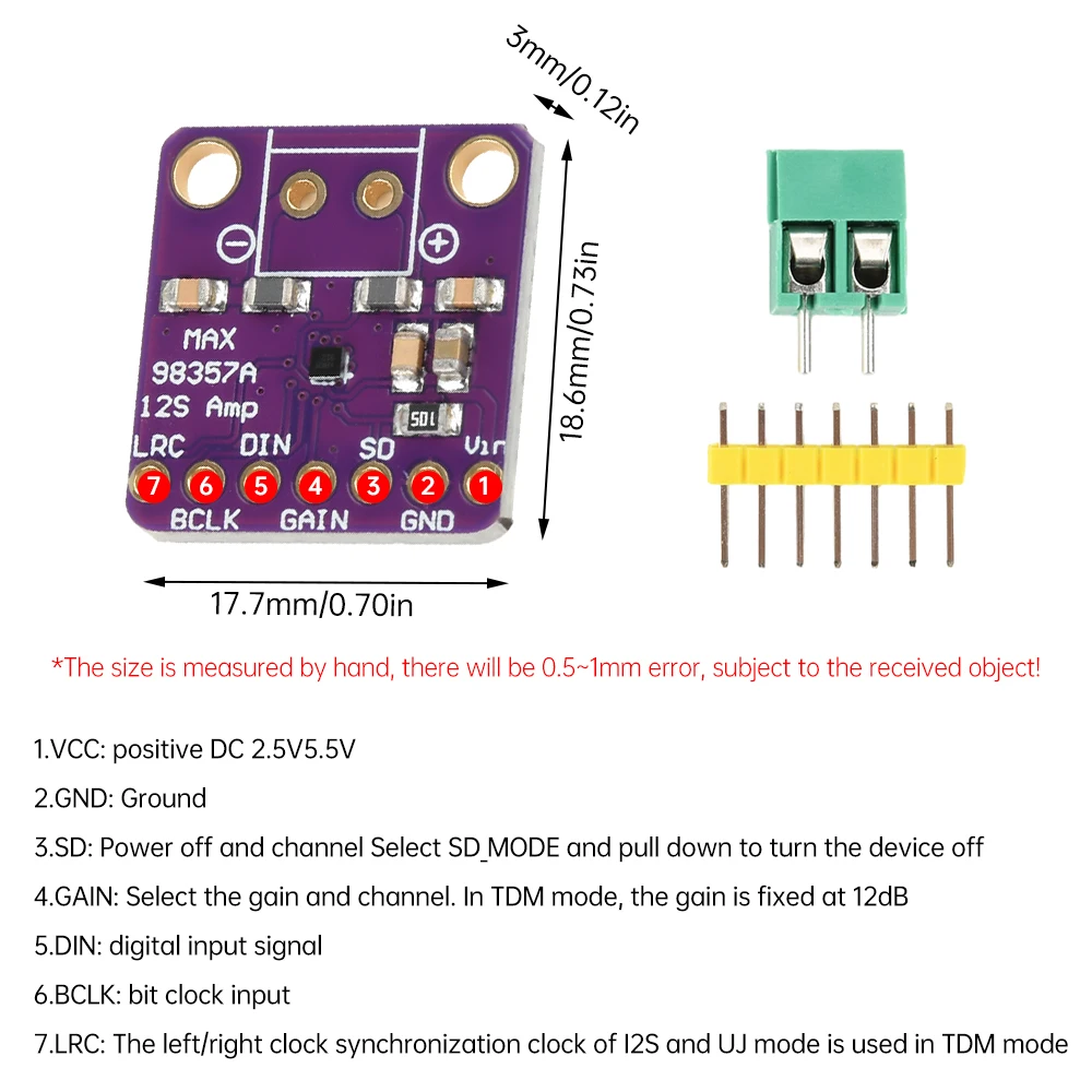 MAX98357 I2S/BGA Audioverstärkermodul Audioverstärker Filterlose Verstärkerplatine der Klasse D für Raspberry Pi ESP32 – Detail 9