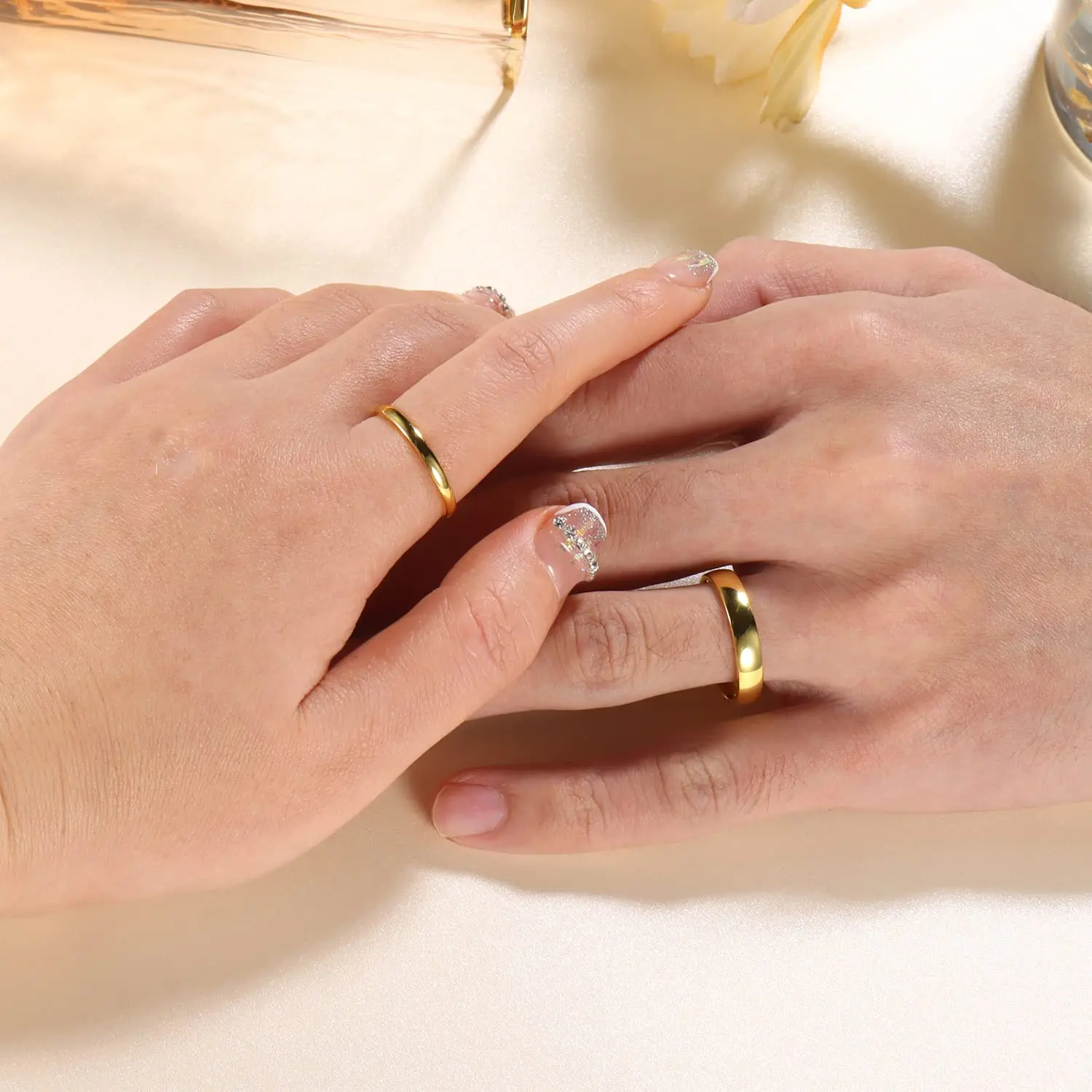 Elegant 18k Gold Plated Sterling Silver Band Rings - High Polish Stackable Wedding Bands