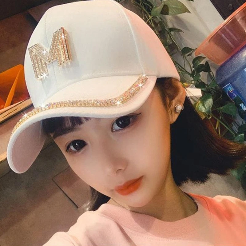 Women Gold Sequins Hip Hop Baseball Cap Diamond M Letter Visors Hats Korean Version Snapback