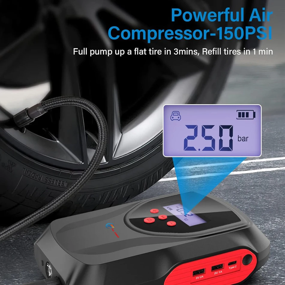 Multi-function Car Jump Starter Air Pump Power Bank Portable Air Compressor Cars Battery Starters Starting Auto Tyre Inflator car jump starter jump starter