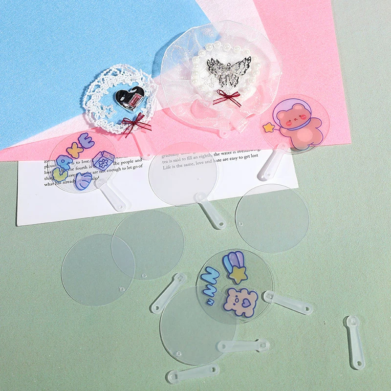 50Pcs mini fan hand fan child kids DIY art fan cute mini transparent blank fan wedding birthday party favors girlfriend boyfriend ideas gift