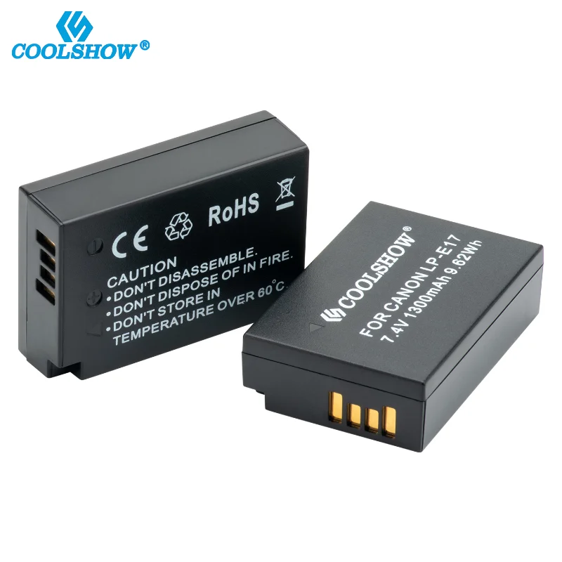 

COOLSHOW Battery LP E17 LP-E17 for EOS 77D 750D 760D 200D 800D 8000D Rebel T6i T7i T6s Kiss X8i 1300mah Camera Batteries