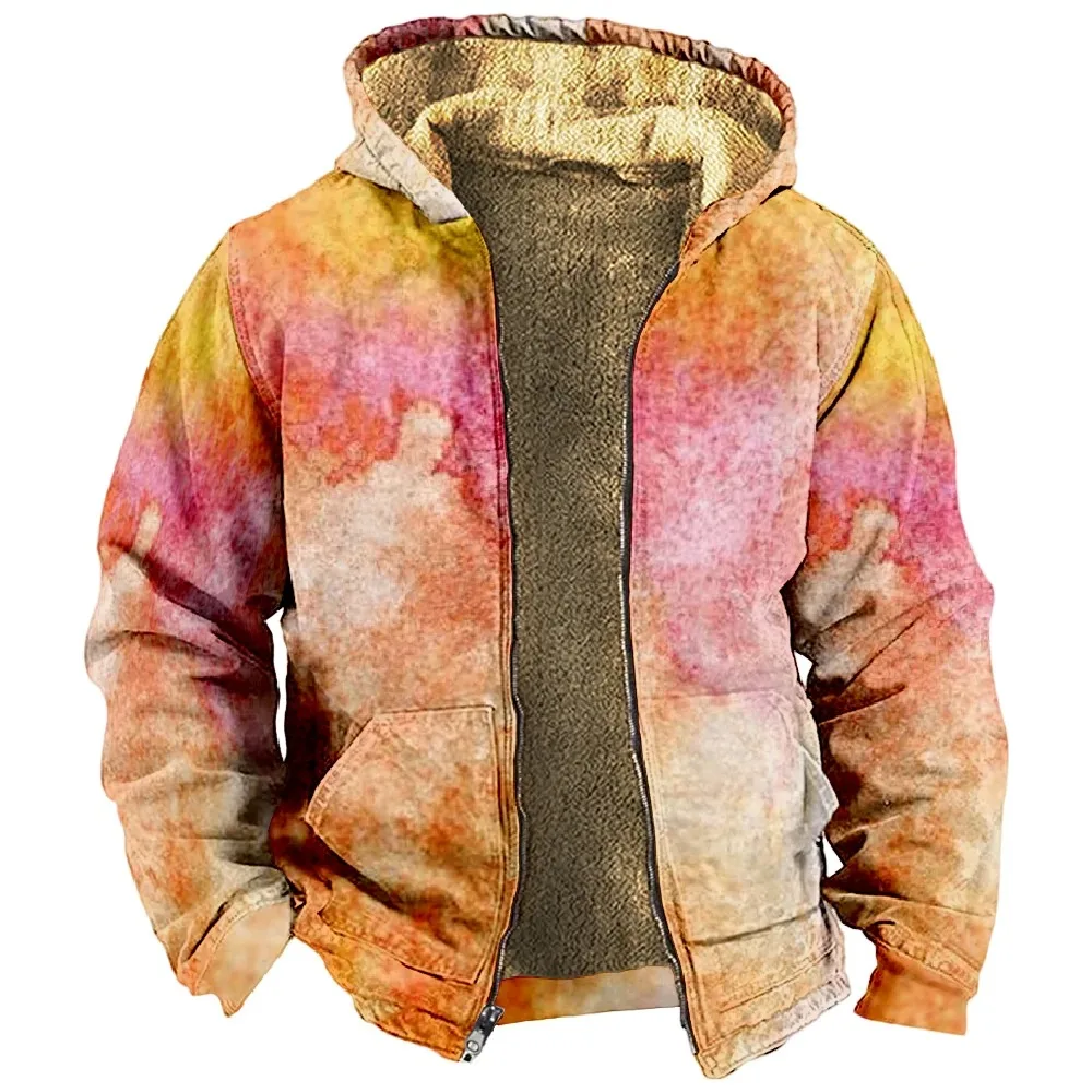 Men's Coat Women Zipper Sweatshirt Tie Dye Hoodie Long Sleeve Stand Collar Clothes 2024