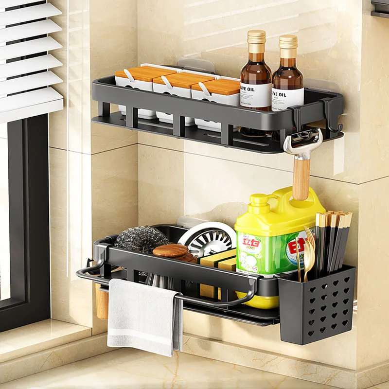 Kitchen Organizer Sponge Storage No Punching Dishcloth Rack Kitchen Organizing Shelf Accessories Organization Wall Home