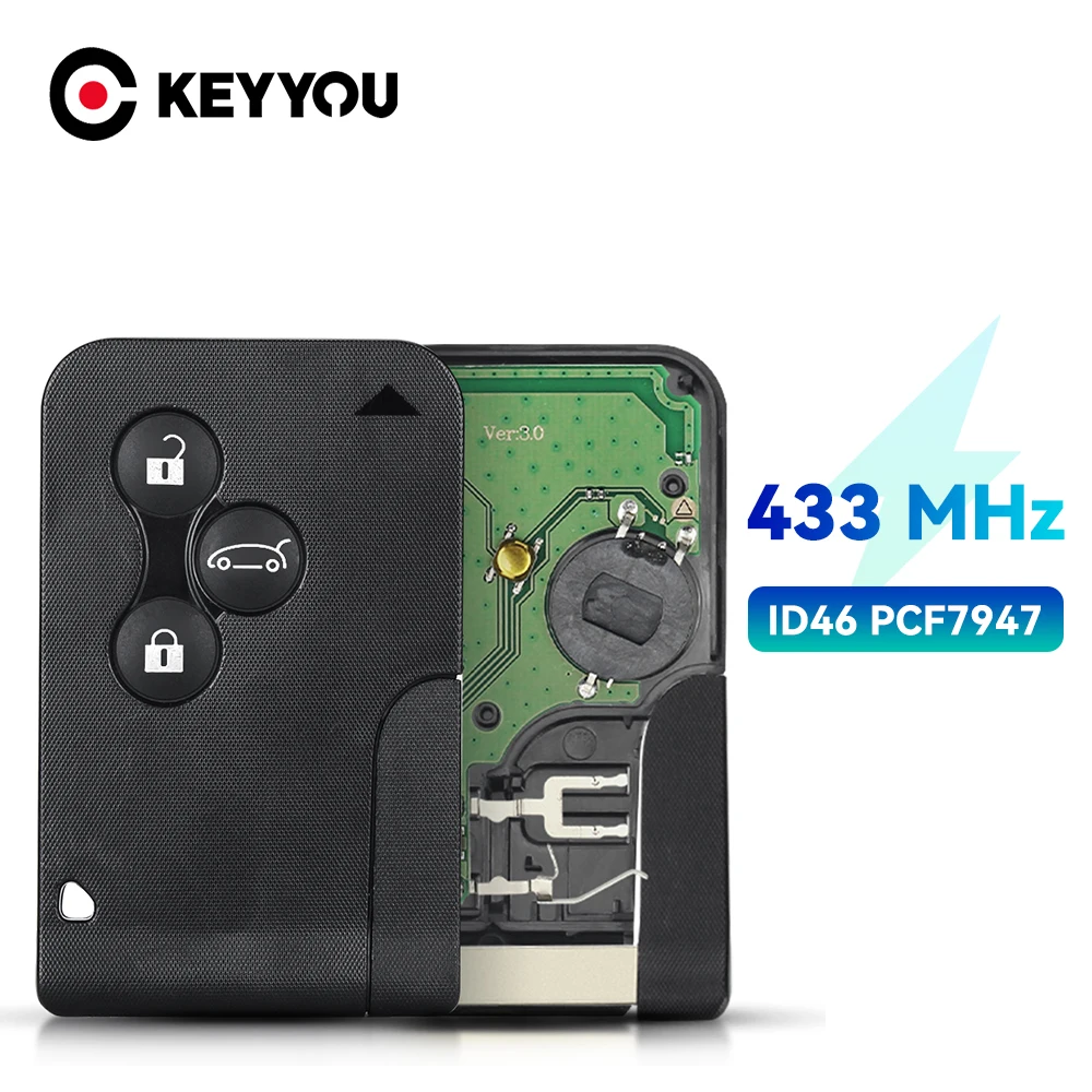 

KEYYOU 3 Buttons 433Mhz ID46 PCF7947 Chip Remote Smart Car Key For Renault Clio Logan Megane Scenic Grand 2003-2008