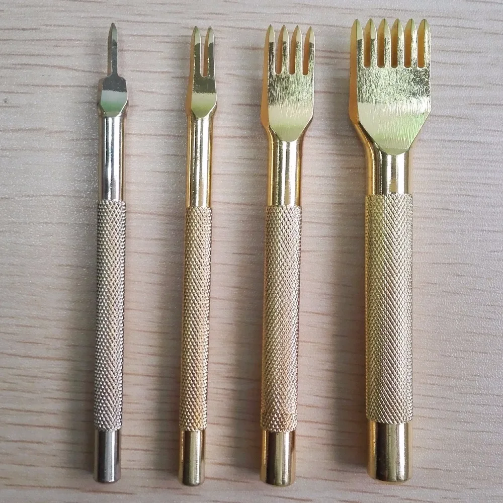8 style 3mm 4mm Silver Black Gold Retor 4Pcs Hole Leather Tool Punches Stitching Punch Tool Prong Leather Craft Tools