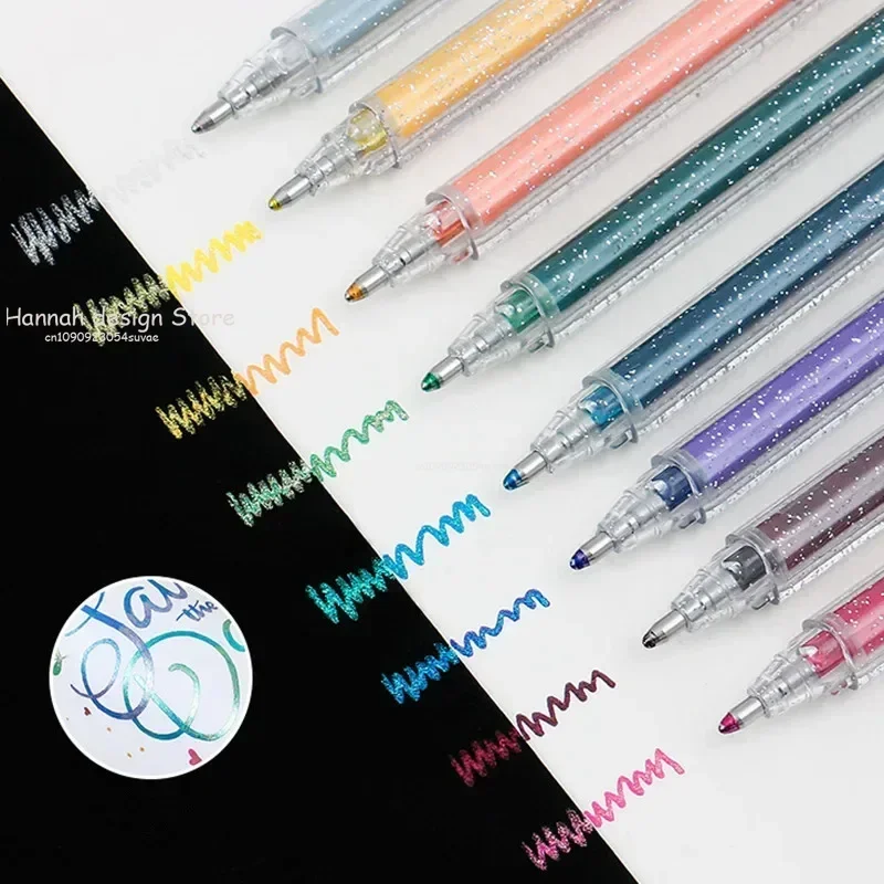 8 Colors Glitter Pen for Kid Color changing Flash Gel Pen DIY Drawing Graffiti Stationery Black Paper School Supplies
