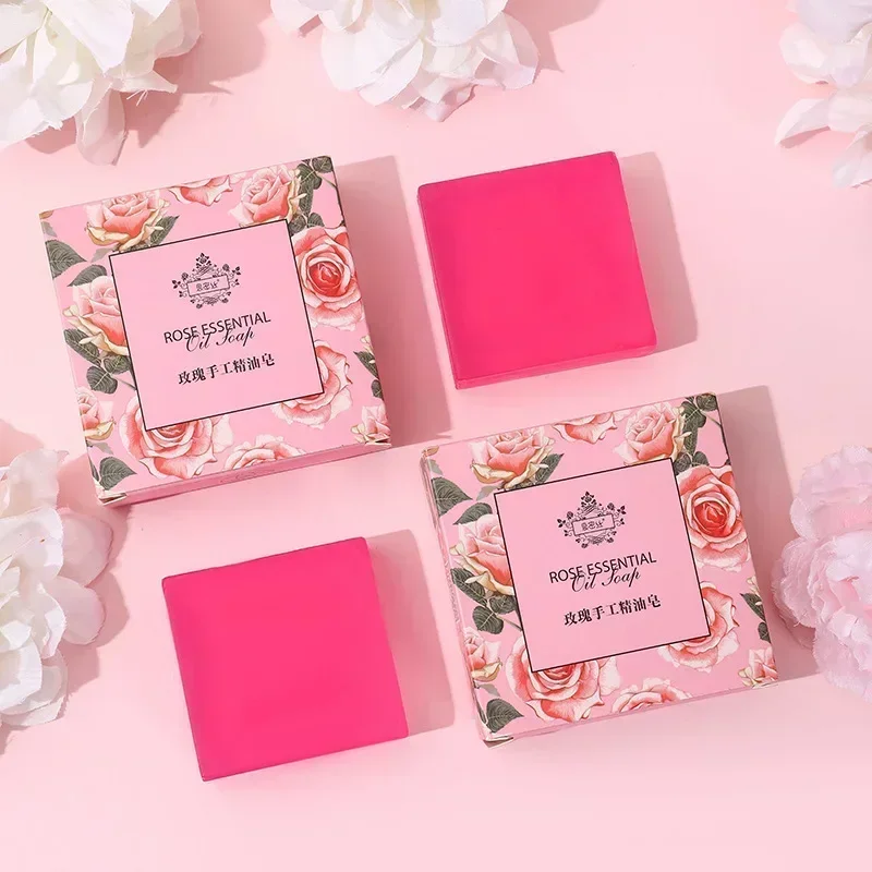 New Rose Essential Oil Soap Handmade Treatment Acnes Face Moisturizing Gently Anti Rebelles Smooth Butter Bath Skin Care Tool facial cleansing soap