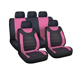 Sporty Two - Tone Fabric Car Seat Covers - Full Set for 5 Seats in Black, Red, Pink, Blue, Gray, Beige (Full Set Pink)